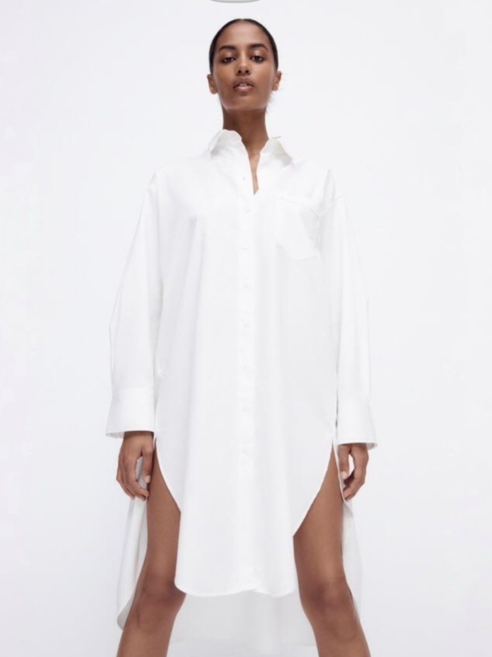 ZARA Oversized White Button-Front Shirt Dress
